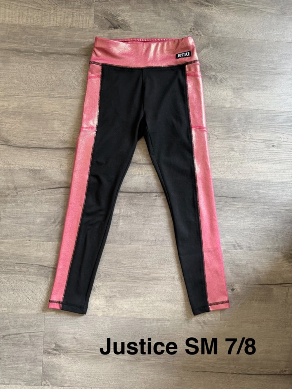 Justice Girls Black & Metallic Pink Colorblock Leggings-BUNDLE FOR SAVNGS